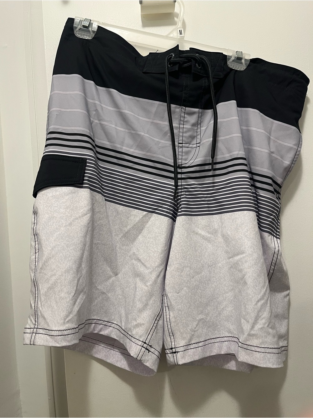 George Black and Gray Striped Men's Swim Board Shorts